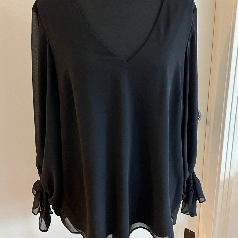 New with tags,  black v-neck blouse with sheer sleeves from MSK!